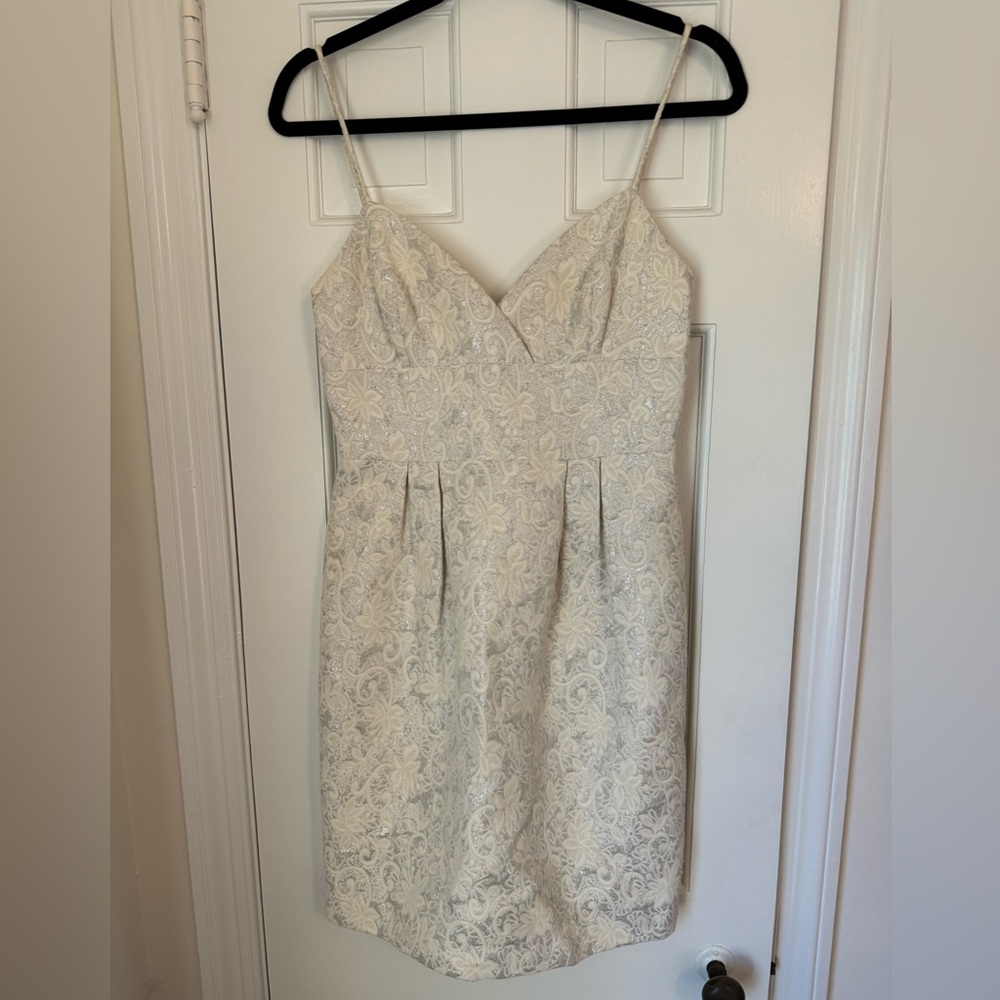 Silver & ivory Brocade spaghetti strap dress size 4